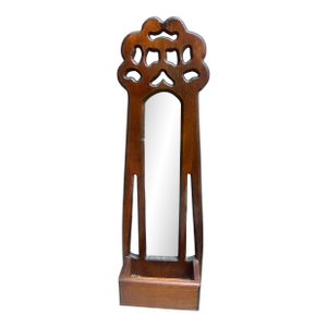 Antique Arts & Crafts Nouveau Carved Wood Wall Pocket Mirror