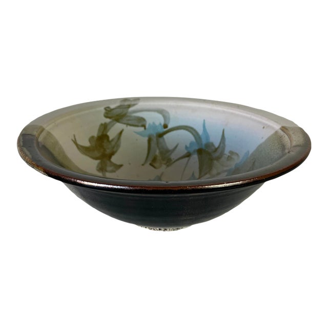 Vintage Hand Painted Abstract Design Pottery Bowl For Sale