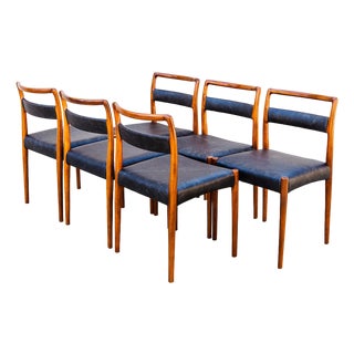 Vintage 1960s Teak & Leather Dining Chairs Attributed to Kai Kristiansen, Danish Mid Century Modern For Sale