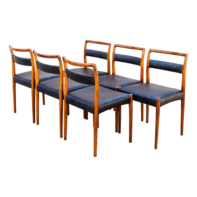 Vintage 1960s Teak & Leather Dining Chairs Attributed to Kai Kristiansen, Danish Mid Century Modern For Sale