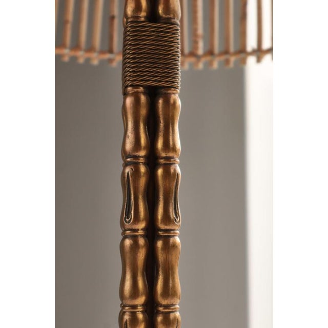 Vintage Scandinavian Table Lamp in Faux Bamboo with Rattan Shade, 1960s For Sale - Image 9 of 15