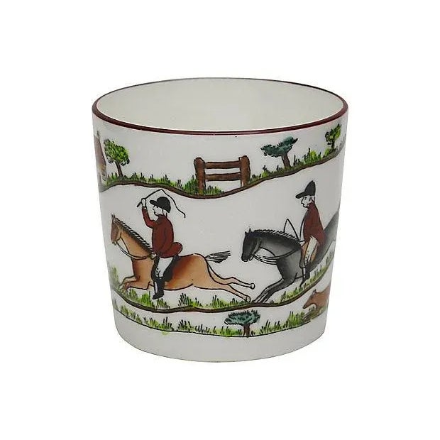 Cabin Crown Staffordshire Style English Hunting Scene Open Jam Pot For Sale - Image 3 of 5