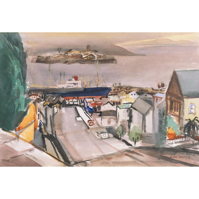 Light Gray 'San Francisco and the Bay' by Elva Senter, Early California Woman Artist, Palo Alto Art Club For Sale - Image 8 of 8