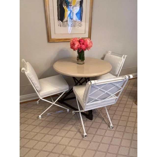 White Cleo Baldon X-Form Chairs Restored with Acrylic Dowels and Sunbrella Upholstery - Set of 4 For Sale - Image 8 of 13
