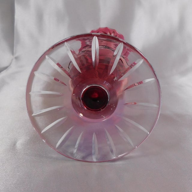 Traditional 1950s Pink Cut to Clear Footed Vase For Sale - Image 3 of 7