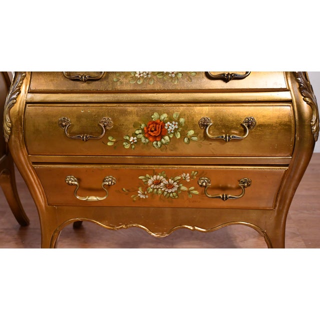 1940s 1940 French Style Gold Leaf Fruit Wood Nightstands Bedside Tables For Sale - Image 5 of 18