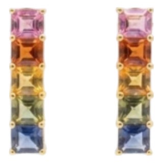 Natural Multi Sapphire 2.90cts Earring in 14k Gold For Sale