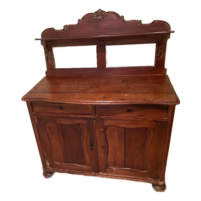 Antique Rustic Pine Hutch Sideboard Server Buffet in Warm Honey Color For Sale
