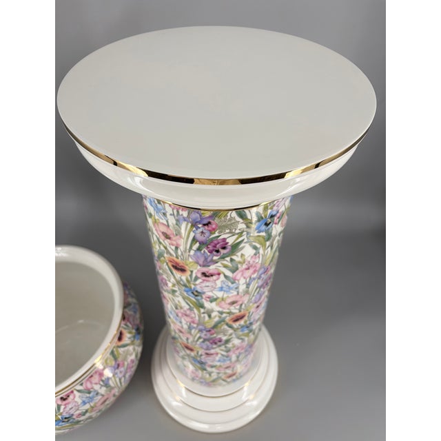 24 Karat Gold-Gilded Ceramic Plant Stand with Floral Chintz Pattern from Austrolux, Austria, 1980s For Sale - Image 4 of 16