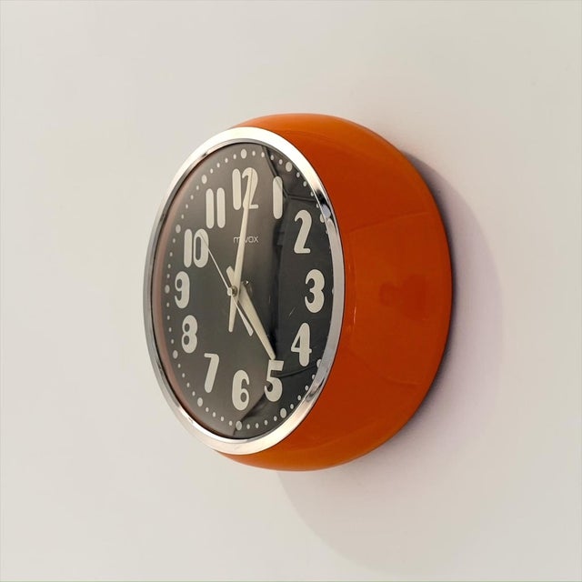Space Age Orange Wall Clock by Milvox, 1970s For Sale - Image 3 of 13