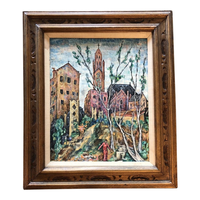 Original Modernist Vintage Painting Hartford Conn. By Segal For Sale