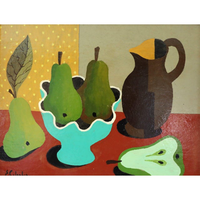 1978 Modernist 'Pear Arrangement' Vintage Still Life Tempera Painting by Swedish Artist Eric Cederberg (1897-1984), Framed For Sale - Image 10 of 11