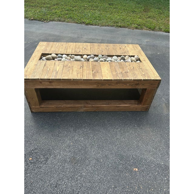 Brown Handcrafted Rustic Wood Outdoor Coffee Table With Built-in Planter For Sale - Image 8 of 9