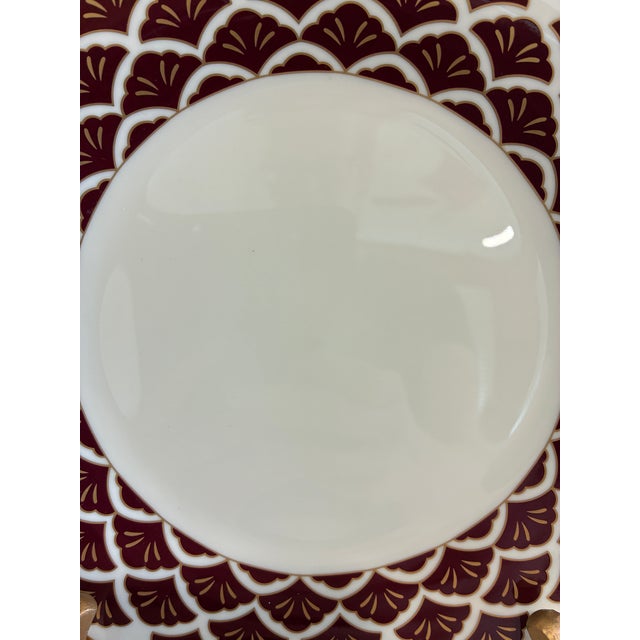 Vintage Pickard Fine China Salad Plates, Set of 8, Burgundy & Gold Fan Pattern For Sale - Image 9 of 11