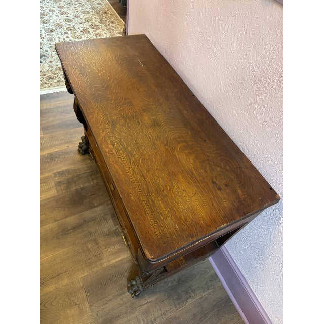 Antique Carved Oak Console Buffet Table. For Sale - Image 11 of 12