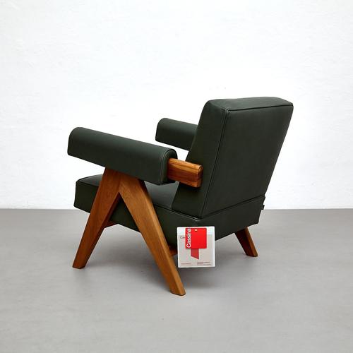Capitol Complex Teak and Green Leather 053 Armchair by Pierre Jeanneret for Cassina For Sale - Image 6 of 15
