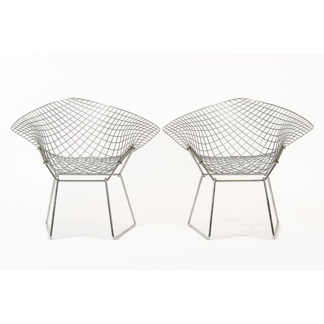 1970s Mid Century Modern Silver Diamond Wire Lounge Chairs by Harry Bertoia for Knoll For Sale - Image 5 of 13