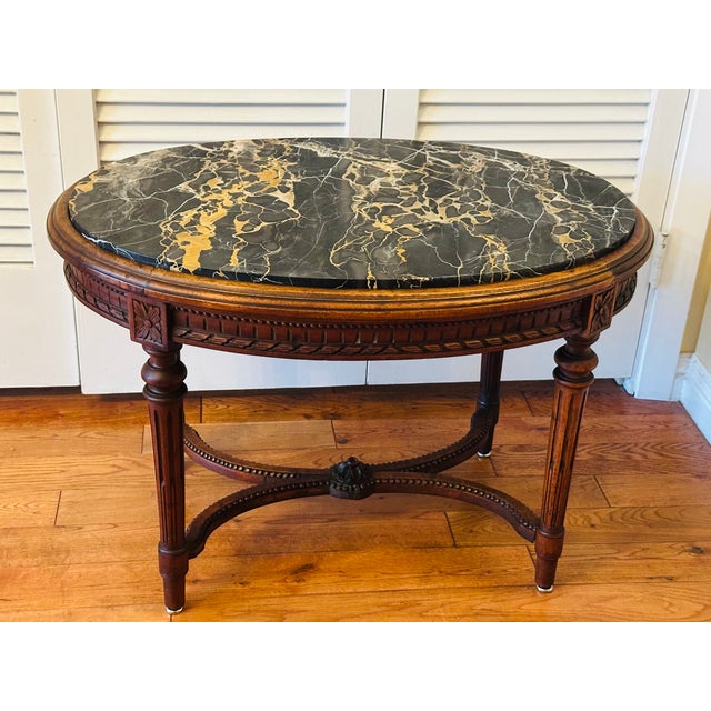 Black French Louis XVI Style Neo Portoro Marble Top Side Table For Sale - Image 8 of 12