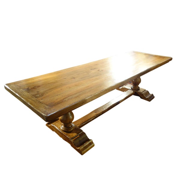 Contemporary Contemporary 18th Century Style Italian Bocci Solid Natural Walnut Trestle Table For Sale - Image 3 of 12