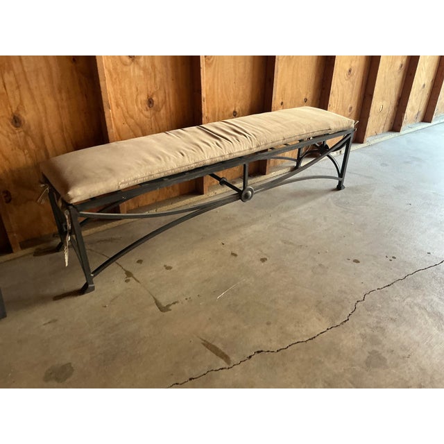 Kreiss Mykonos patio bench. The bench is in good condition. Aluminum frame. Powder coated. Gray. Beige sunbrella fabric.