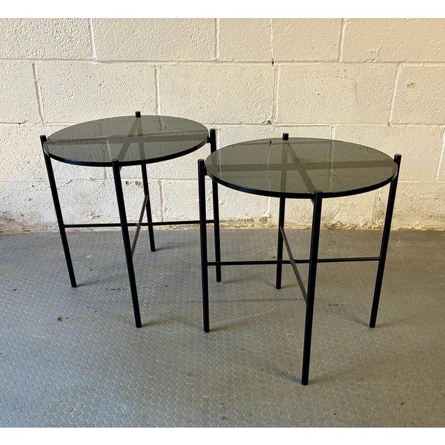 Black Round Smoked Black Glass Accent Tables, Modern Metal End Tables, Mid Century Modern Nightstands, Sleek Modern Chic Decor For Sale - Image 8 of 9