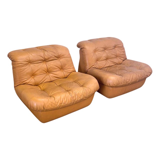 Vintage Lounge Chairs in Leather, 1970s, Set of 2 For Sale