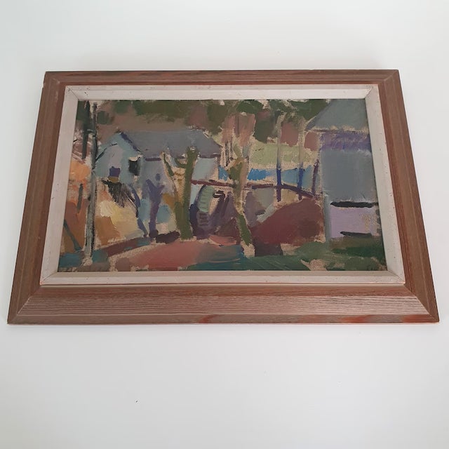 Signed Swedish Mid-Century Modernist Landscape Oil Painting For Sale - Image 9 of 16