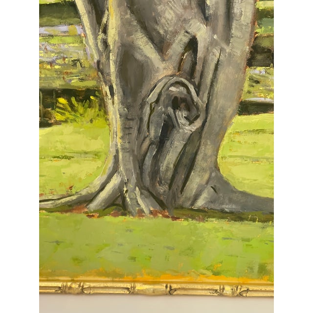 Green Landscape Oil Painting on Canvas Board, Trees of Florida, Signed For Sale - Image 8 of 11