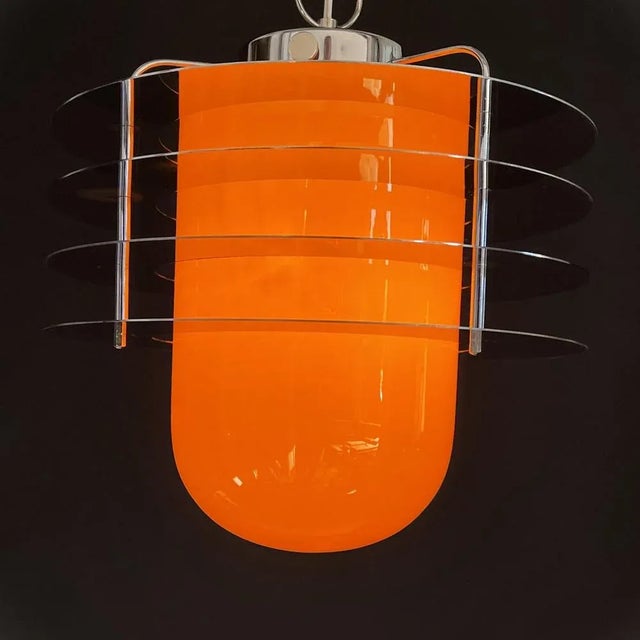 Space Age Lounge Ceiling Lamp with Orange Glass, 1970s For Sale - Image 6 of 12