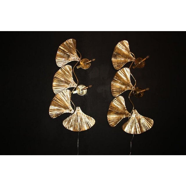 Mid-Century Modern Golden Gingko Murano Glass Leaf Sconces in the style of Tommaso Barbi, 1990s, Set of 2 For Sale - Image 3 of 18