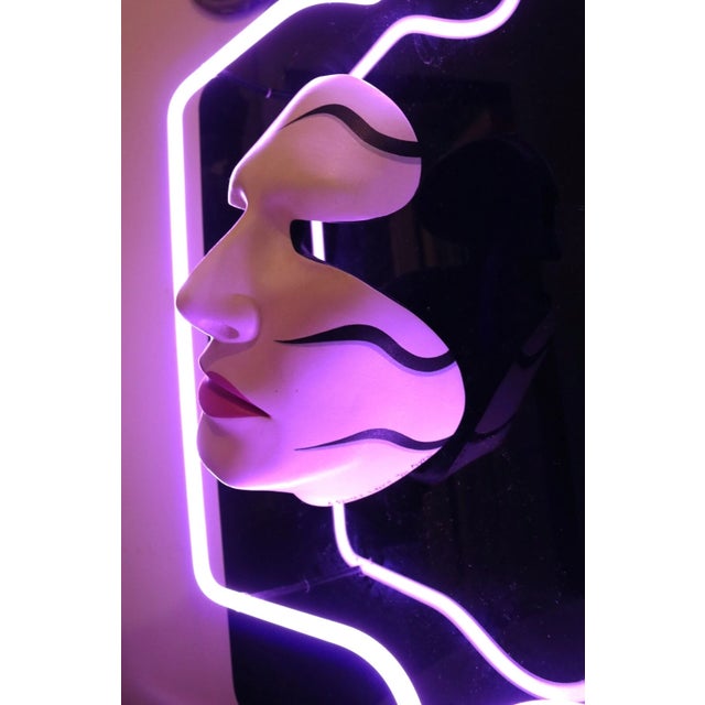 1990s 1990s Craig Kraft Studio Lucite and Ceramic Neon Light Mask Sculpture Statue Modern For Sale - Image 5 of 12