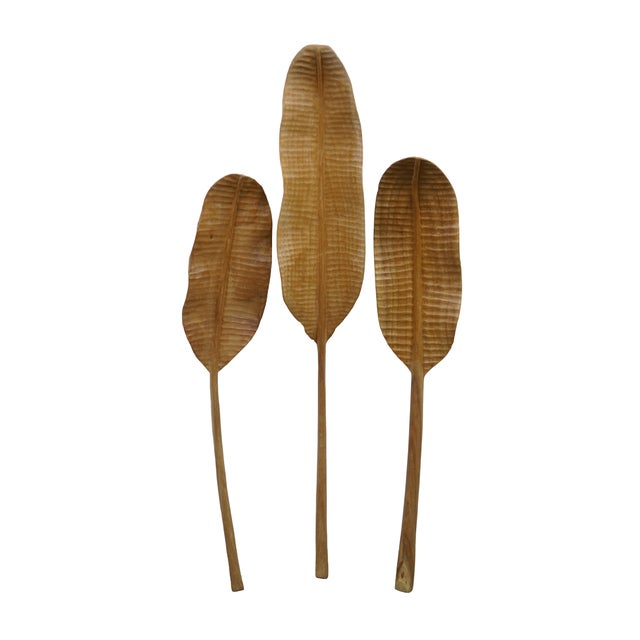 Mid-Century Modern Mid Century Modern Carved Teak Bird of Paradise & Leaf Botanical Arrangement 46" For Sale - Image 3 of 15