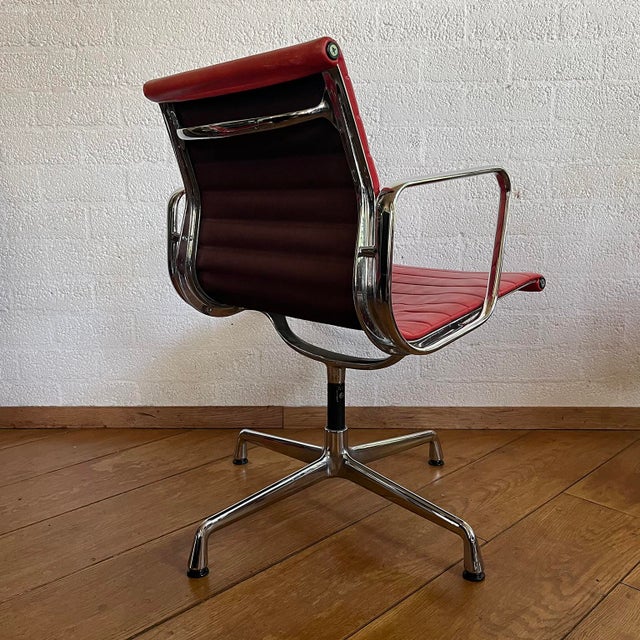 Mid-Century Modern EA 108 Chairs in Chrome and Red Leather by Charles and Ray Eames for Vitra, 1950s, Set of 4 For Sale - Image 3 of 18