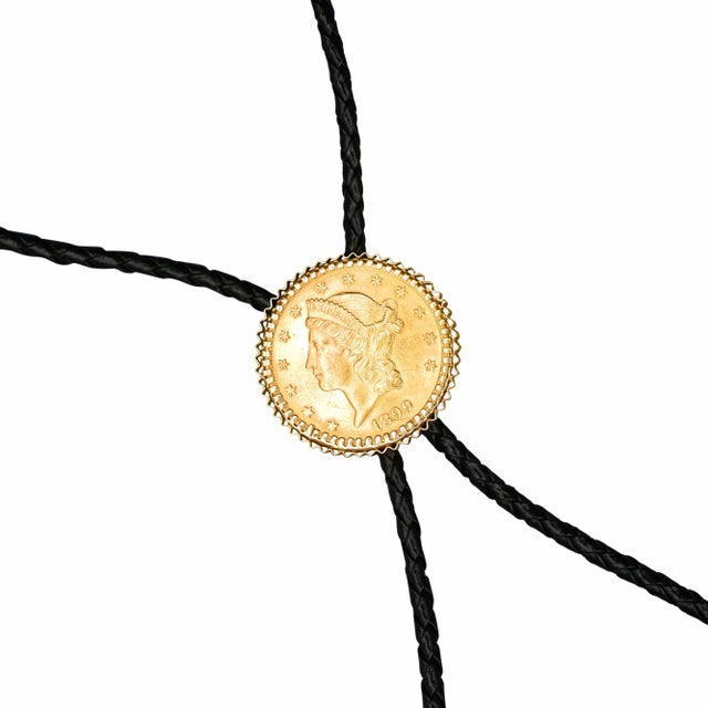 20 Dollar Lady Liberty 24k Gold Coin Alaskan Bolo Tie With Gold Nugget Tips For Sale - Image 4 of 7