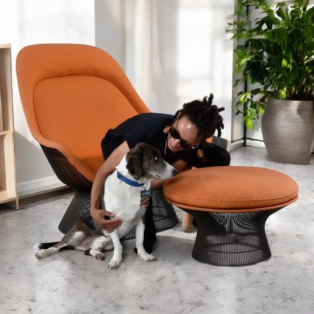 Orange 1972 Original Warren Platner for Knoll Orange Easy Chair and Ottoman For Sale - Image 8 of 13