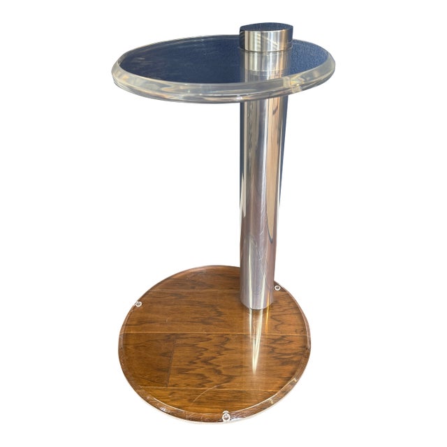 Vintage Lucite and Stainless Steel Drink Table in the Style of Karl Springer For Sale