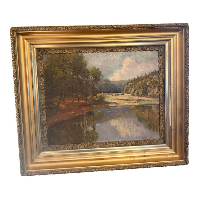 Signed 1931 g.c. Sponsler Impressionist Woodland Landscape Painting For Sale