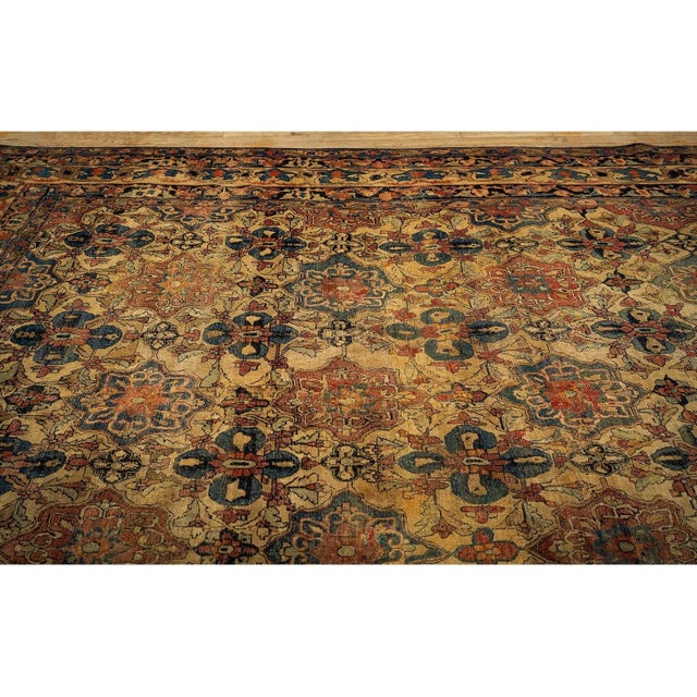 1840s Beige Ground Geometric Floral Antique Kerman Handknotted Silk Carpet Rug For Sale In New York - Image 6 of 6