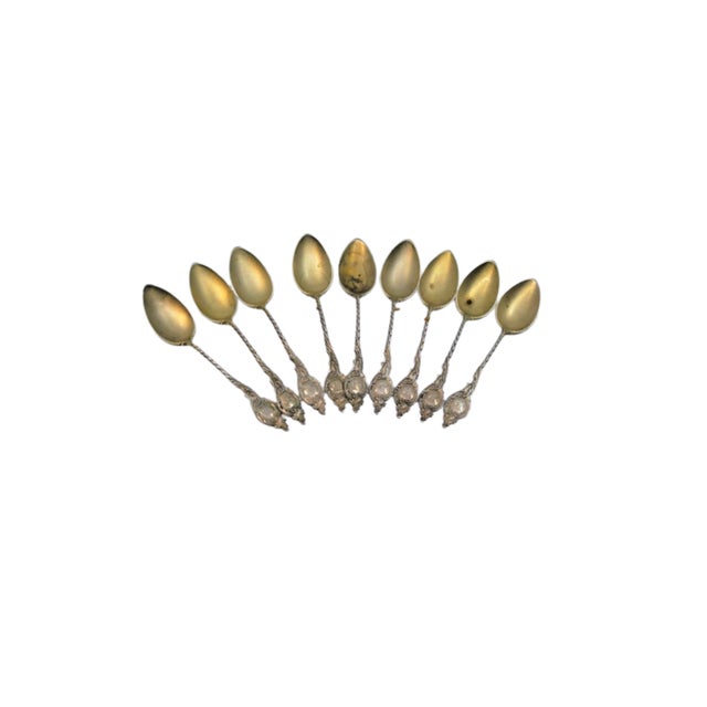 Coffee Spoons in Gilded Silver and Embossed Scrolls, Set of 9 For Sale - Image 6 of 6
