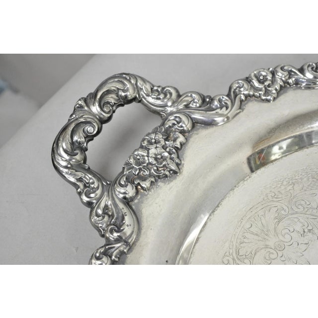Victorian Vintage Poole 400 Lancaster Rose Silver Plated Bar Serving Platter Tray on Feet For Sale - Image 3 of 15