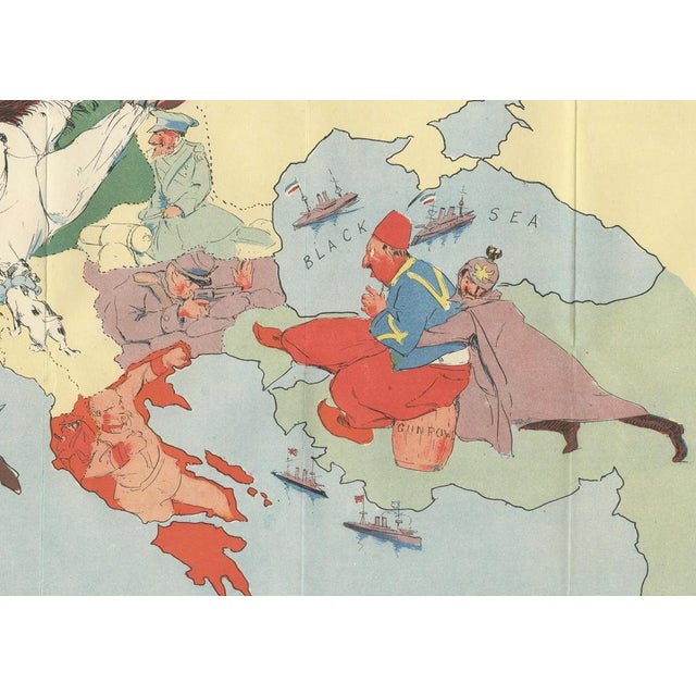 Wwi Satirical Cartoon Map by J.H. Amschewitz, 1914 For Sale - Image 4 of 9
