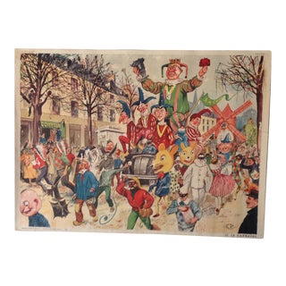 Vintage French School Poster of Carnaval. Chromolithograph For Sale