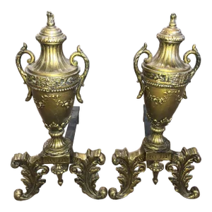 Early 20th Century Antique Fireplace Andirons - a Pair