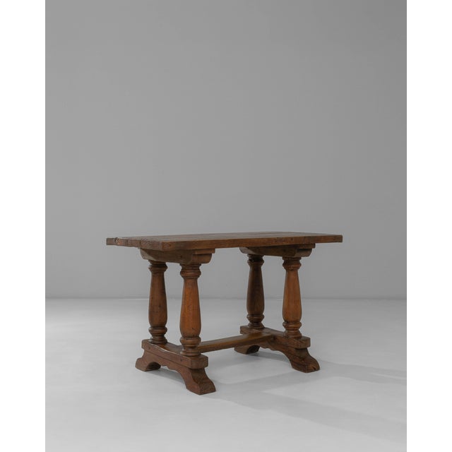 19th Century 19th Century Luxembourg Provincial Oak Trestle Console Table In Original Patina For Sale - Image 5 of 18