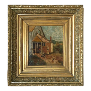 Antique 19th Century Oil on Board in Elaborate Gilt Frame