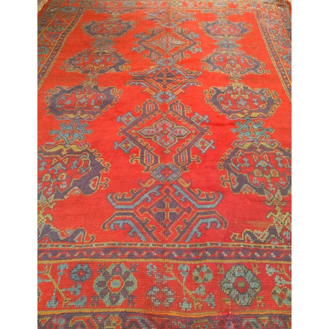 Vintage Turkish Oushak Hand-Knotted Rug, Red Geometric Design, 1900s For Sale - Image 4 of 12