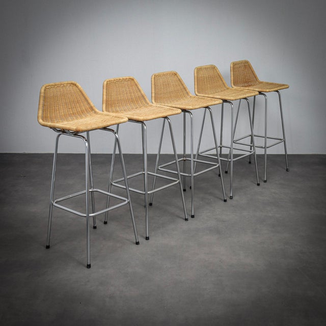 Rattan Bar Stools by Rohé Noordwolde, Netherlands, 1960s, Set of 5 For Sale - Image 12 of 12