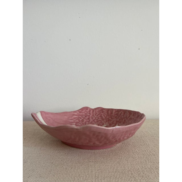 Vintage Pink Cabbage Leaf Majolica Serving Bowl Chairish