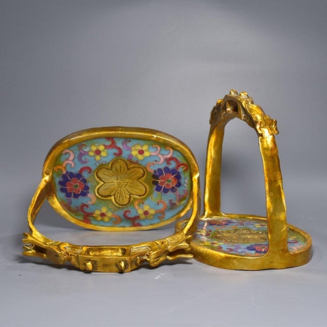 Late 19th Century Pair of Antique Cloisonné Enamel Stirrups With Dragon Motif, 1.12kg For Sale - Image 5 of 9