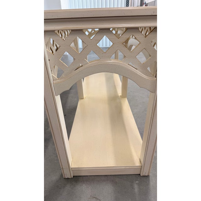Vintage Broyhill Palm Beach Lattice Wood & Glass Console Table For Sale - Image 10 of 11